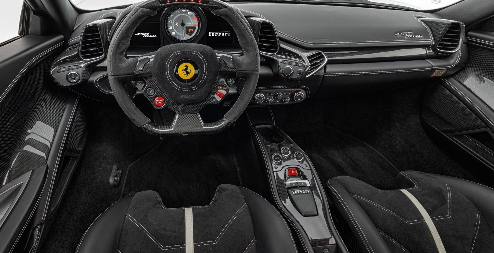 Ferrari 458 Italia V8 570 ch • Boîte F1 DCT • Baquets carbone • Pack Carbone • 48 000 km • Bianco Avus